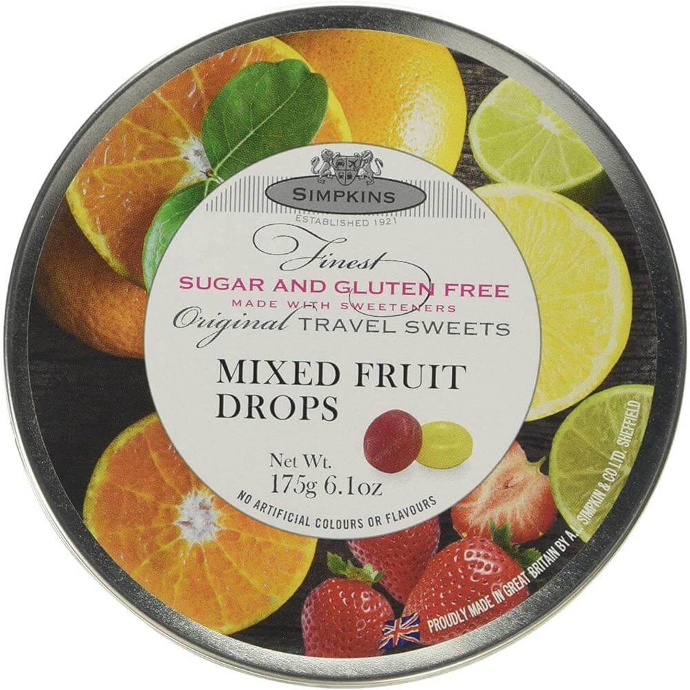 Simpkins Sugar and Gluten Free Mixed Fruit Drops Travel Sweets 175g
